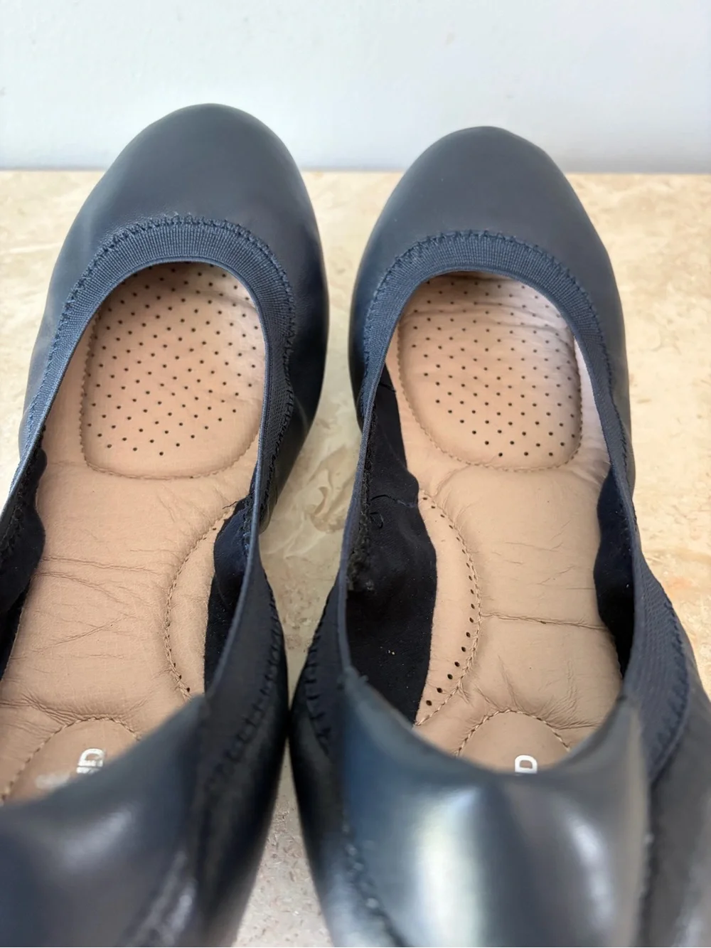 Lands End Ballet Flats Women's Sz 10 Navy Blue Leather Coastal Comfort Slip On